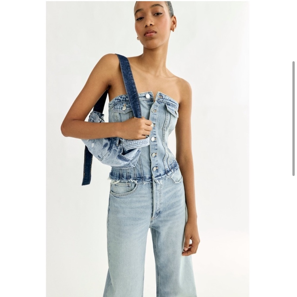 Zara denim light wash tube jumpsuit size medium - Picture 10 of 13